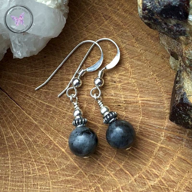 Larvikite & Silver Earrings